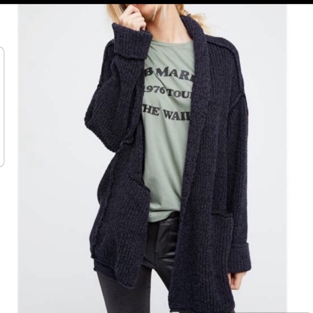 Free People Low Tide Navy Oversized Knit Cardigan✨